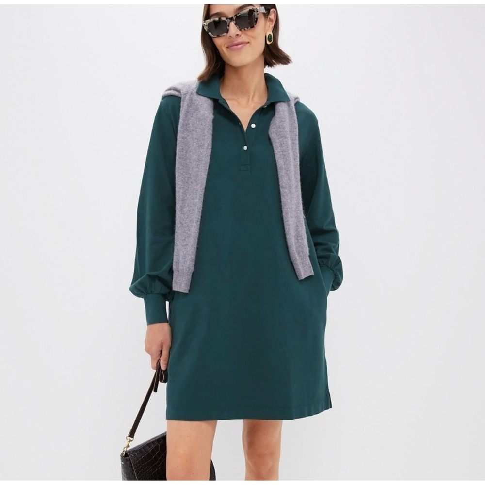 Tuckernuck June Bug Green Pique Cotton Long Sleeve Polo Mini Dress Womens Large